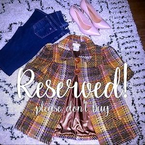 RESERVED- Vintage Style Swing Coat in Rustic Plaid